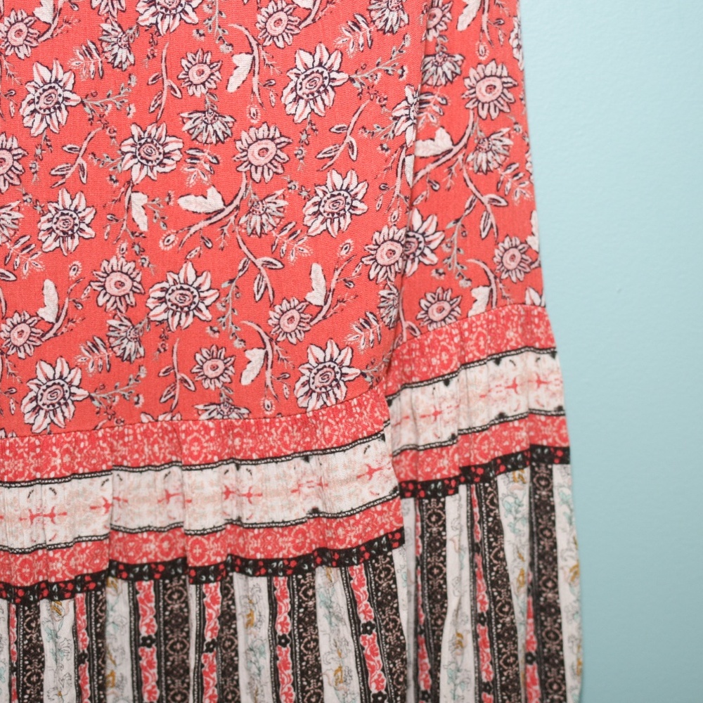 Xhilaration Coral Floral Maxi Dress with Striped Hem and Side Cut-Outs - Picture 4 of 7